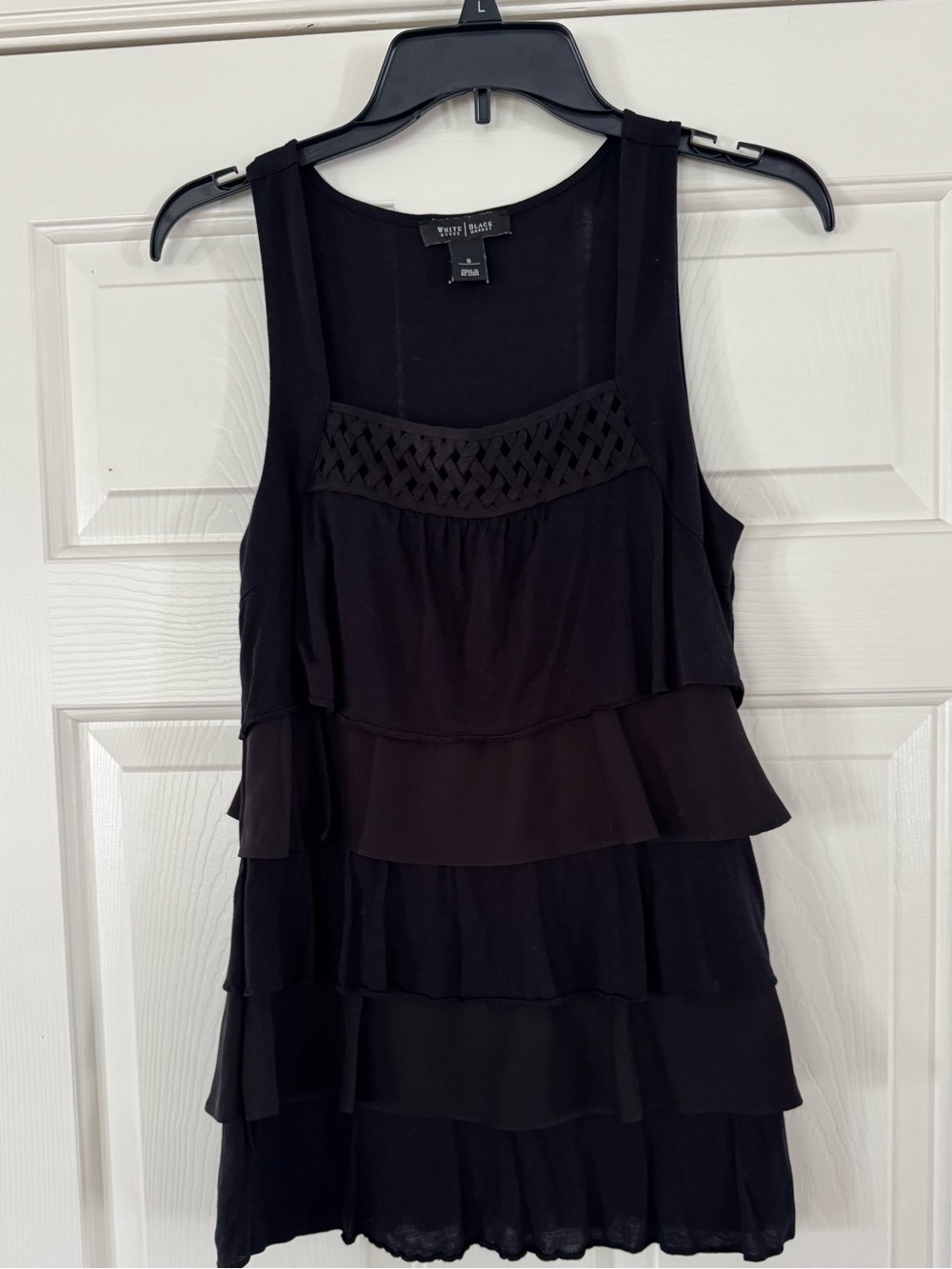 White House Black Market Black Tiered Woven-Yoke Sleeveless Tank small